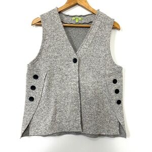 Trisha Tyler Gray Button Side Sweater Vest Large Lagenlook Art Teacher